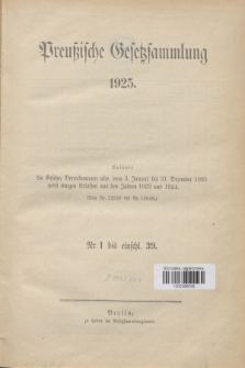 Preußische Gesetzsammlung. 1925 (Spis treści)