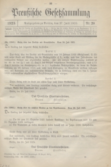 Preußische Gesetzsammlung. 1925, Nr. 20 (27 Juli)