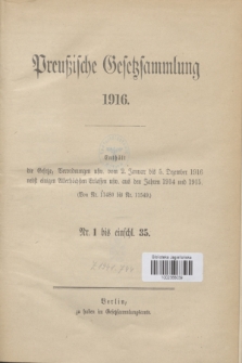 Preußische Gesetzsammlung. 1916, Spis treści