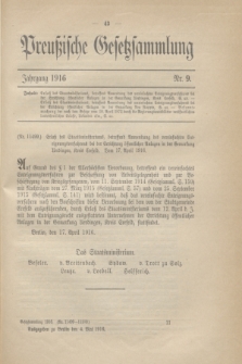 Preußische Gesetzsammlung. 1916, Nr. 9 (4 Mai)