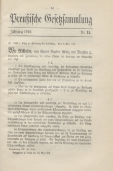 Preußische Gesetzsammlung. 1916, Nr. 13 (24 Mai)