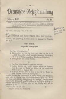 Preußische Gesetzsammlung. 1916, Nr. 14 (27 Mai)