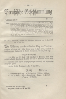 Preußische Gesetzsammlung. 1916, Nr. 17 (19 Juni)