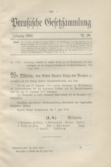 Preußische Gesetzsammlung. 1916, Nr. 18 (23 Juni)