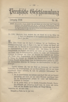 Preußische Gesetzsammlung. 1916, Nr. 21 (24 Juli)