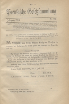 Preußische Gesetzsammlung. 1916, Nr. 22 (9 August)
