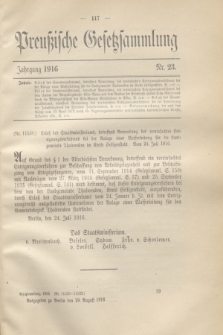 Preußische Gesetzsammlung. 1916, Nr. 23 (29 August)