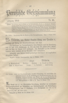 Preußische Gesetzsammlung. 1916, Nr. 31 (23 Oktober)