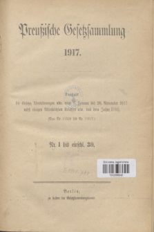 Preußische Gesetzsammlung. 1917, Spis treści