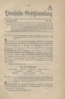 Preußische Gesetzsammlung. 1917, Nr. 27 (25 Oktober)