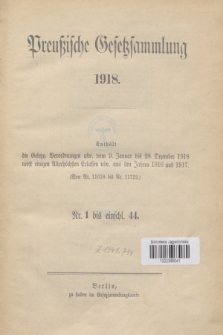 Preußische Gesetzsammlung. 1918, Spis treści