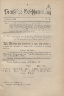 Preußische Gesetzsammlung. 1918, Nr. 4 (25 Februar)