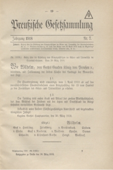 Preußische Gesetzsammlung. 1918, Nr. 7 (26 März)