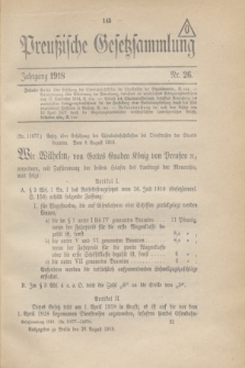 Preußische Gesetzsammlung. 1918, Nr. 26 (26 August)