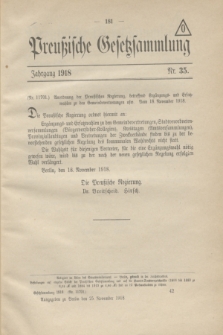 Preußische Gesetzsammlung. 1918, Nr. 35 (25 November)