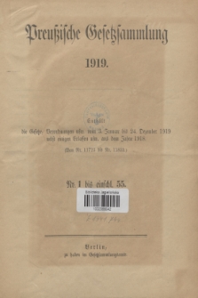 Preußische Gesetzsammlung. 1919, Spis treści