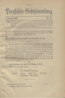 Preußische Gesetzsammlung. 1919, Nr. 4 (21 Januar)