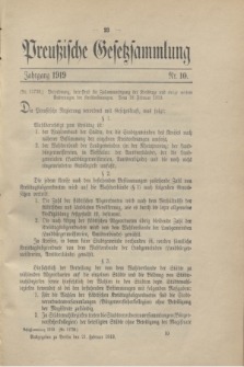 Preußische Gesetzsammlung. 1919, Nr. 10 (21 Februar)