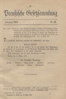 Preußische Gesetzsammlung. 1919, Nr. 16 (15 März)