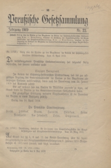Preußische Gesetzsammlung. 1919, Nr. 22 (2 Mai)
