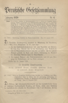 Preußische Gesetzsammlung. 1920, Nr. 6 (10 Februar)