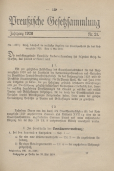 Preußische Gesetzsammlung. 1920, Nr. 21 (26 Mai)