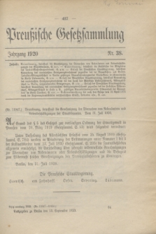 Preußische Gesetzsammlung. 1920, Nr. 38 (13 September)