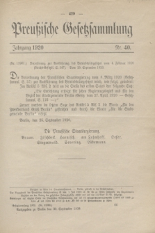 Preußische Gesetzsammlung. 1920, Nr. 40 (30 September)