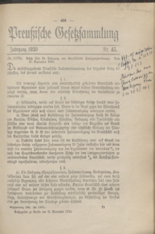 Preußische Gesetzsammlung. 1920, Nr. 45 (11 November)