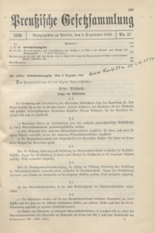 Preußische Gesetzsammlung. 1936, Nr. 27 (4 Dezember)