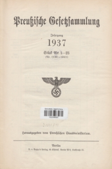 Preußische Gesetzsammlung. 1937, Spis treści