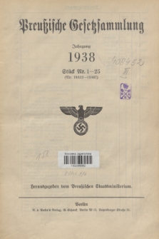 Preußische Gesetzsammlung. 1938 (Spis treści)
