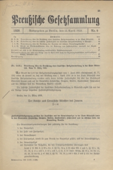 Preußische Gesetzsammlung. 1938, Nr. 9 (13 April)