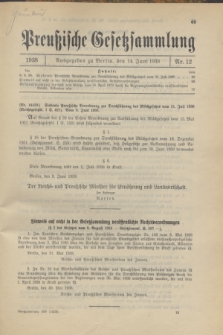 Preußische Gesetzsammlung. 1938, Nr. 12 (14 Juni)