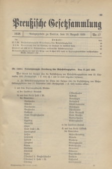 Preußische Gesetzsammlung. 1938, Nr. 17 (16 August)