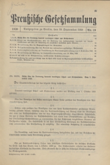 Preußische Gesetzsammlung. 1938, Nr. 19 (30 September)
