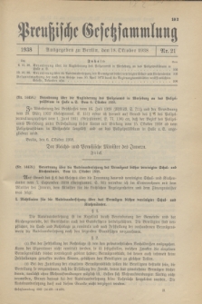 Preußische Gesetzsammlung. 1938, Nr. 21 (18 Oktober)