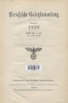 Preußische Gesetzsammlung. 1939 (Spis treści)