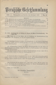 Preußische Gesetzsammlung. 1939, Nr. 13 (20 Juli)