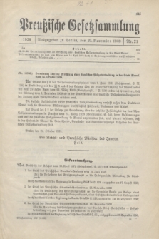 Preußische Gesetzsammlung. 1939, Nr. 21 (30 November)