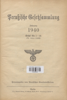 Preußische Gesetzsammlung. 1940, Spis treści