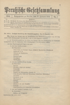 Preußische Gesetzsammlung. 1940, Nr. 1 (27 Januar)