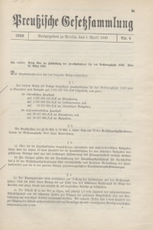 Preußische Gesetzsammlung. 1940, Nr. 4 (1 April)