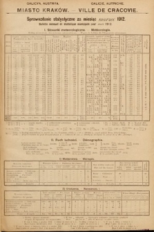 Miasto Kraków : sprawozdanie statystyczne za miesiąc marzec 1912 = Ville de Cracovie : bulletin mensuel de statistique municipale pour mars 1912