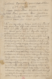 „Collectio variarum curiositatum 1760 et die 4 Augustii incepta”. Odpisy mów sejmowych i senackich oraz korespondencji politycznej z lat 1758-1762