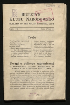 Biuletyn Klubu Narodowego = Bulletin of the Polish National Club. 1942 (lipiec)