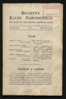 Biuletyn Klubu Narodowego = Bulletin of the Polish National Club. 1942, nr 3 (listopad)