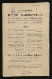 Biuletyn Klubu Narodowego = Bulletin of the Polish National Club. 1943, nr 4 (marzec)