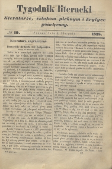 Tygodnik Literacki : literaturze, sztukom pięknym i krytyce poświęcony. [T.1], № 19 (6 sierpnia 1838)