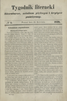 Tygodnik Literacki : literaturze, sztukom pięknym i krytyce poświęcony. [T.2], № 4 (22 kwietnia 1839)